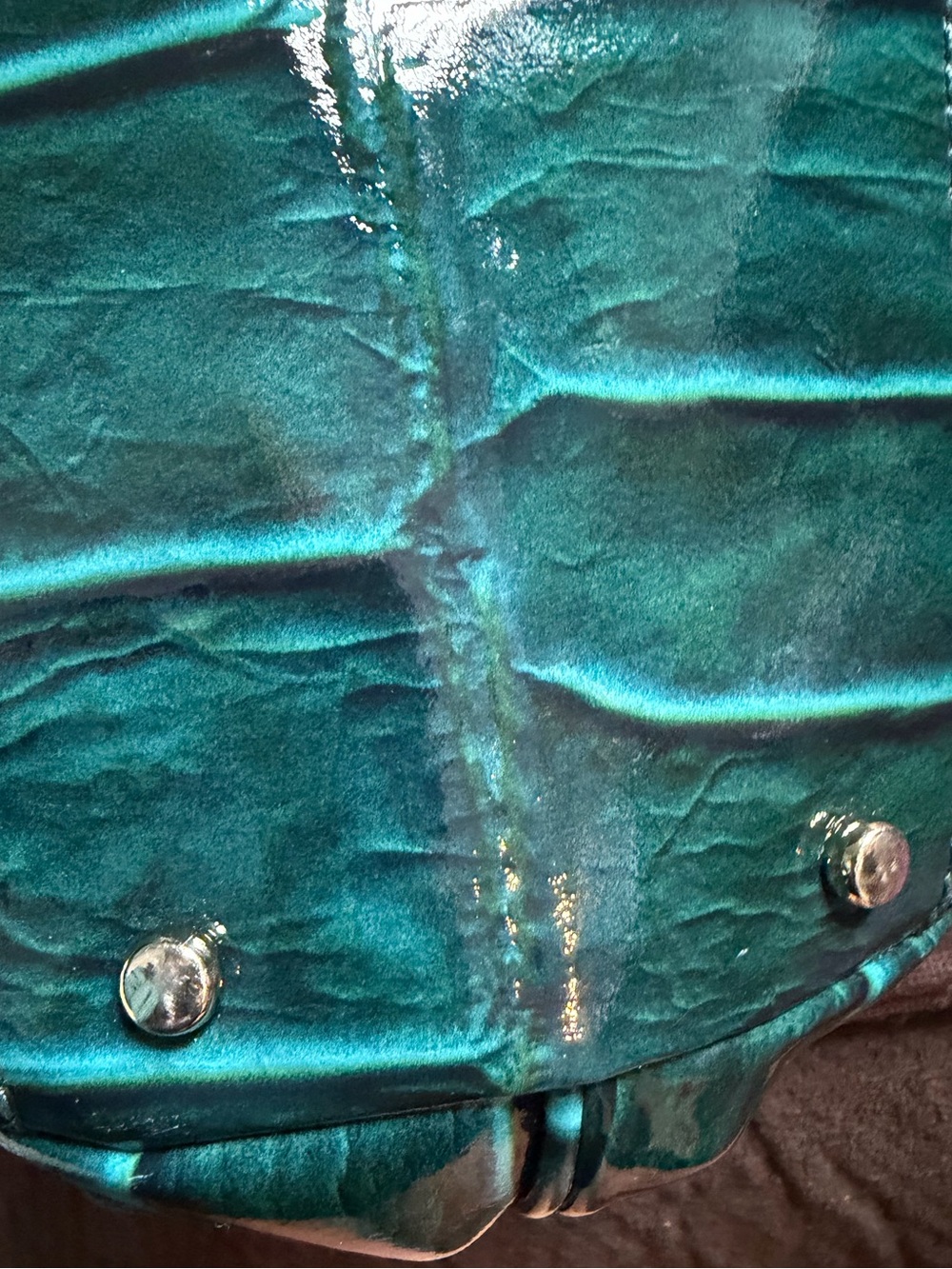 kate spade glossy crocodile-embossed teal patent leather chain tote - Picture 9 of 9